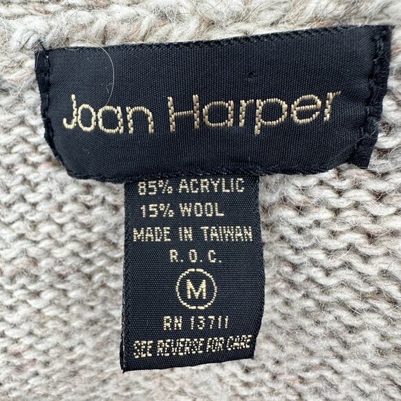 Joan Harper Knit Sweater Vest Womens M Tan Wool Blend Shawl Collar Ribbed Trim - Picture 5 of 6